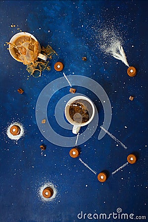 The coffee constellation of Big Dipper with cookies Stock Photo