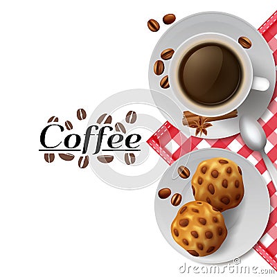 Coffee with cookies breakfast composition Vector Illustration