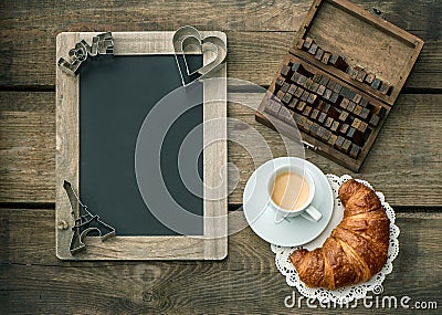 Coffee with croissant. romantic Valentine's Day breakfast Stock Photo