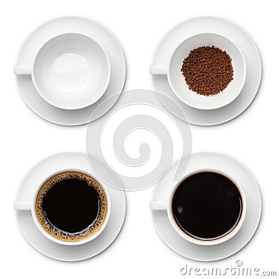 Coffee cup assortment top view collection isolated on white background Stock Photo