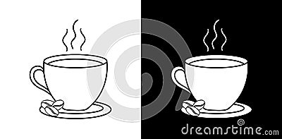 Coffee cup with coffee beans. Time for cofee break. Linear design for cafe, coffeehouse, cafeteria. Espresso cup banner. Hot drink Vector Illustration