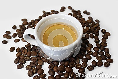 Coffee cup with beans Stock Photo
