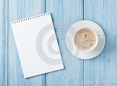 Coffee cup and blank notepad Stock Photo