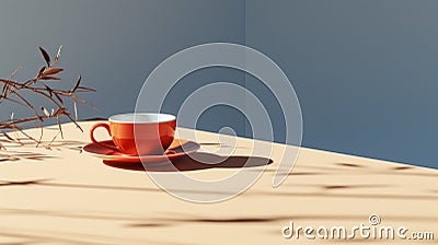 Realistic Vray Tracing: Orange Cup On Table With Unreal Engine Rendering Stock Photo