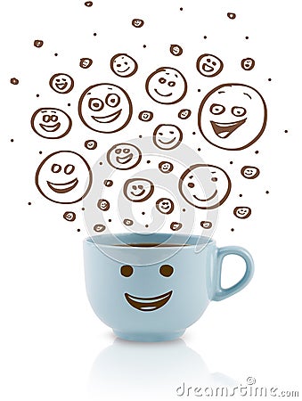 Coffee-cup with brown happy smiley faces Stock Photo