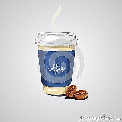 Coffee cup and coffee beans Cartoon Illustration