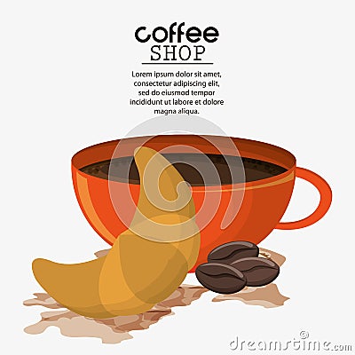 coffee cup croissant bean Cartoon Illustration