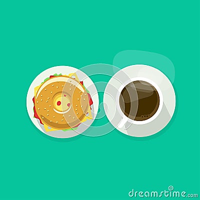 Coffee cup with donut sandwich top view vector illustration Vector Illustration
