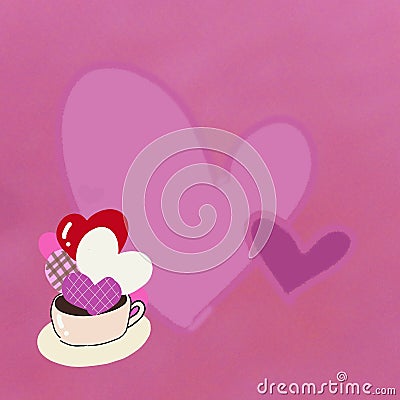 Coffee cup and heart shape pattern Cartoon Illustration