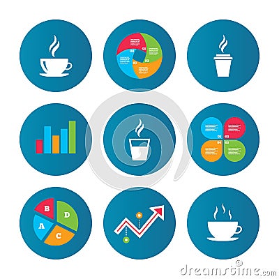 Coffee cup icon. Hot drinks glasses symbols. Vector Illustration