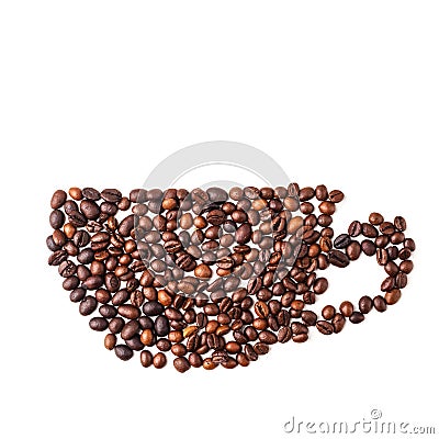 Coffee cup image made up of coffee beans on a white background Stock Photo