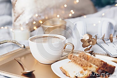 Coffee cup over cold tray. Stock Photo