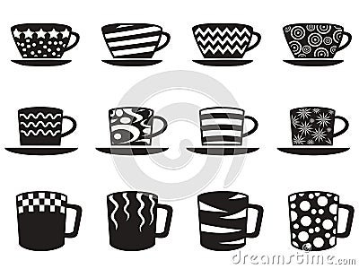 Coffee cup with patterns icons set Vector Illustration