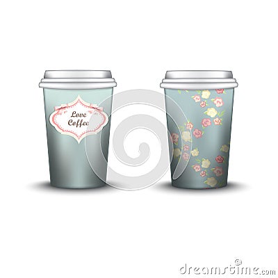 Coffee Cup With Patterns Template. Vector Illustration. Takeaway coffee cup set, Mockup Vector Illustration