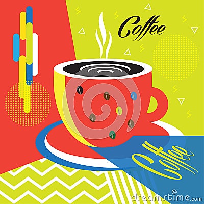 Coffee cup poster CAPPUCCINO Coffee Mug POP ART Sign Vector Illustration