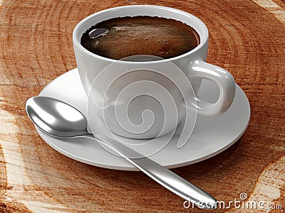 Coffee cup set on a stump Stock Photo