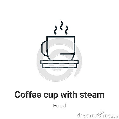 Coffee cup with steam outline vector icon. Thin line black coffee cup with steam icon, flat vector simple element illustration Vector Illustration