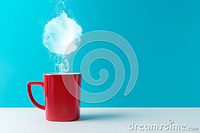 Coffee cup with steam shaped of Christmas bauble decoration. Stock Photo