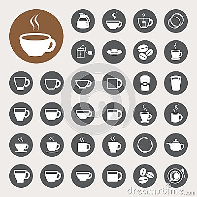 Coffee cup and Tea cup icon set. Vector Illustration