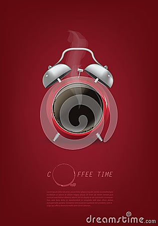 Coffee cup time clock concept design background Stock Photo