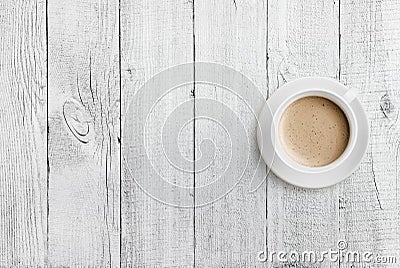 Coffee cup top view on white wood table background Stock Photo