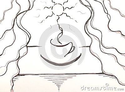 Coffee cup. Touch for a cup of coffee. Cartoon Illustration