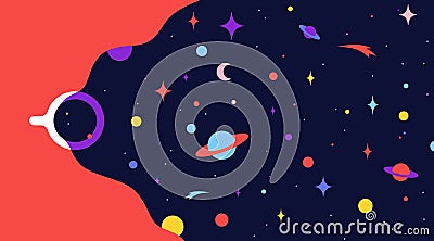 Coffee cup with universe dreams. Modern flat illustration Vector Illustration