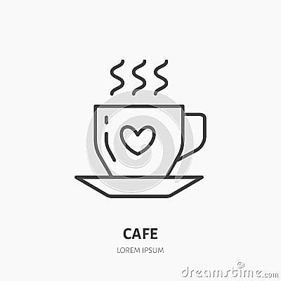 Coffee cup vector flat line icon. Cafe linear logo. Outline symbol of hot drink Vector Illustration