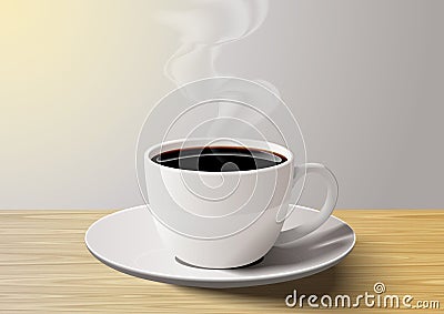 Coffee cup on the wooden table in the morning Vector Illustration