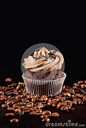 Coffee cupcake & coffee beans Stock Photo