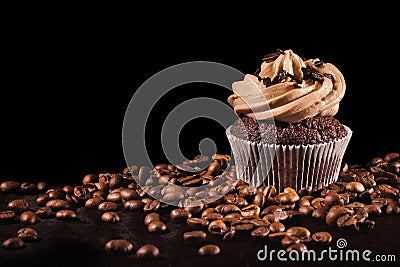 Coffee cupcake & coffee beans Stock Photo