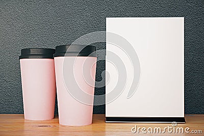 Coffee cups and empty billboard Stock Photo