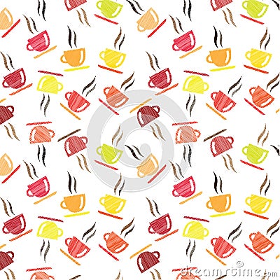 Coffee cups pattern background Cartoon Illustration
