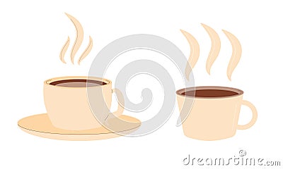 Coffee cups set isolated on white background. Decaf hot drink mugs. Vector flat illustration Vector Illustration