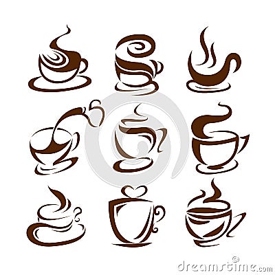 Coffee cups vector illustration. on white background. label. menu Vector Illustration