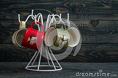 Coffee Cups on a White Hanger Stock Photo