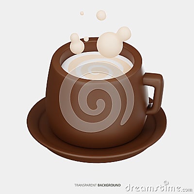 Coffee 3D Icon Transparent Background Cartoon Illustration