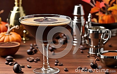 coffee and dessert Vanilla espresso martini, fall season alcoholic drink prepared for Thanksgiving day Stock Photo