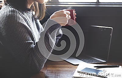 Coffee Digital Device Computer Cafe Leisure Concept Stock Photo