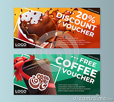 Coffee Discount Flyer Voucher Templates Vector Illustration