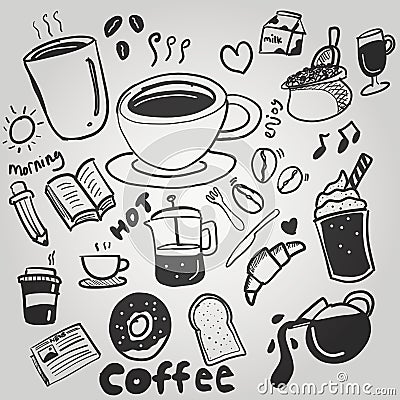 Coffee doodle drawing cute illustration Vector Illustration