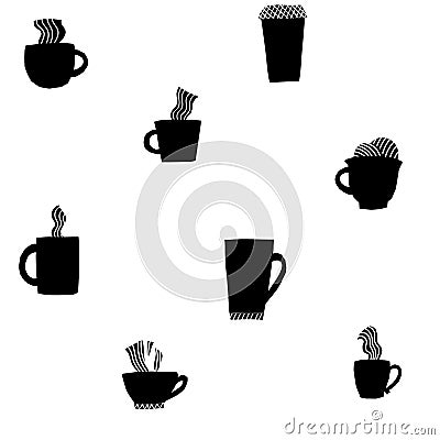 Coffee Drink types mugs seamless pattern Stock Photo