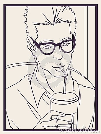 Coffee Drinking Businessman. Vector Illustration
