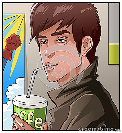 Coffee Drinking Man. Vector illustration. Vector Illustration