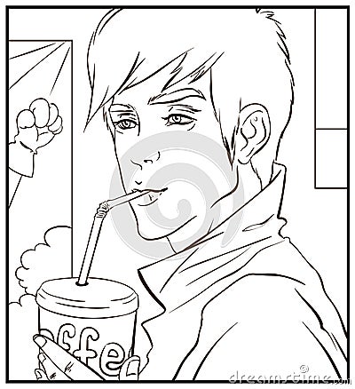 Coffee Drinking Man. Vector Illustration