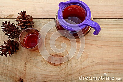 Coffee drinks served on wooden tables Stock Photo