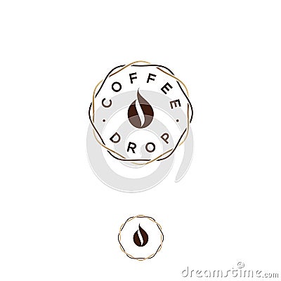 Coffee drop logo. Coffee emblem. Coffee drop, like coffee bean, in intertwined wreath lines. Vector Illustration