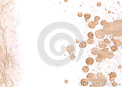 Coffee drops on white paper with crumpled side grunge Stock Photo