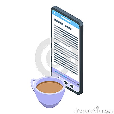 Coffee ebook reading icon isometric vector. Online bookstore Vector Illustration