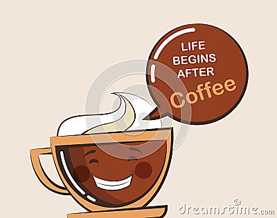 Coffee emoji cup with funny quote Vector Illustration